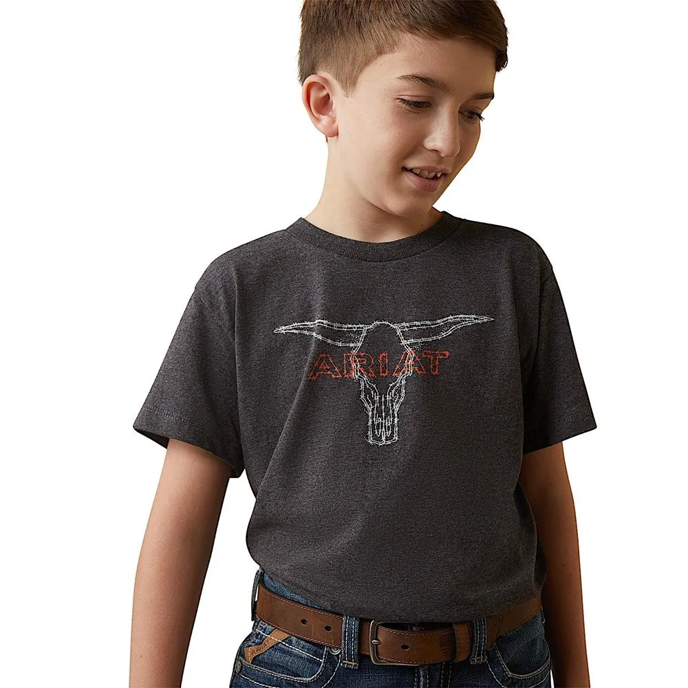 Ariat Boys Barbed Wire Steer T-Shirt Charcoal