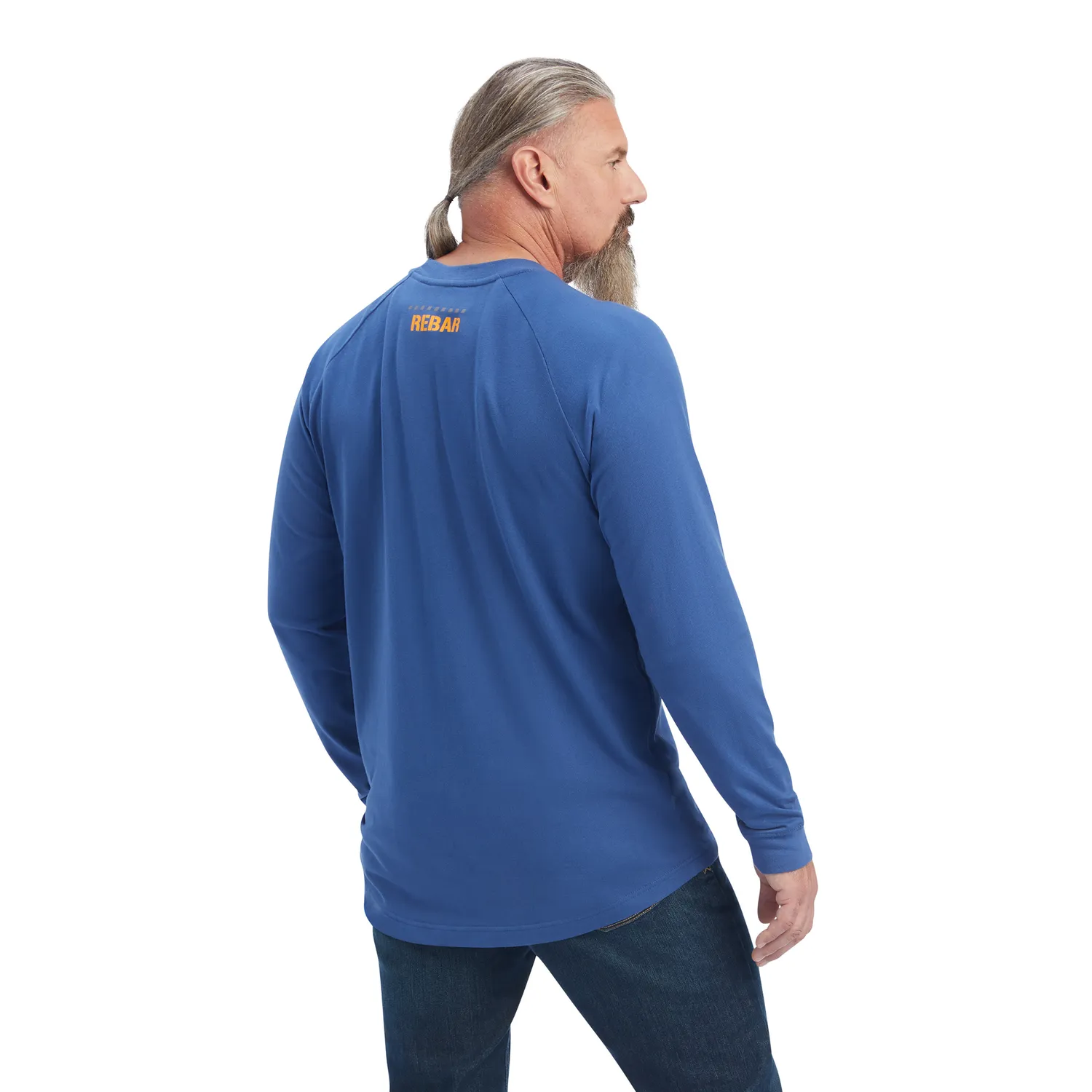 ARIAT Mens Rebar Cotton Strong Block L/S T-Shirt Metal Blue