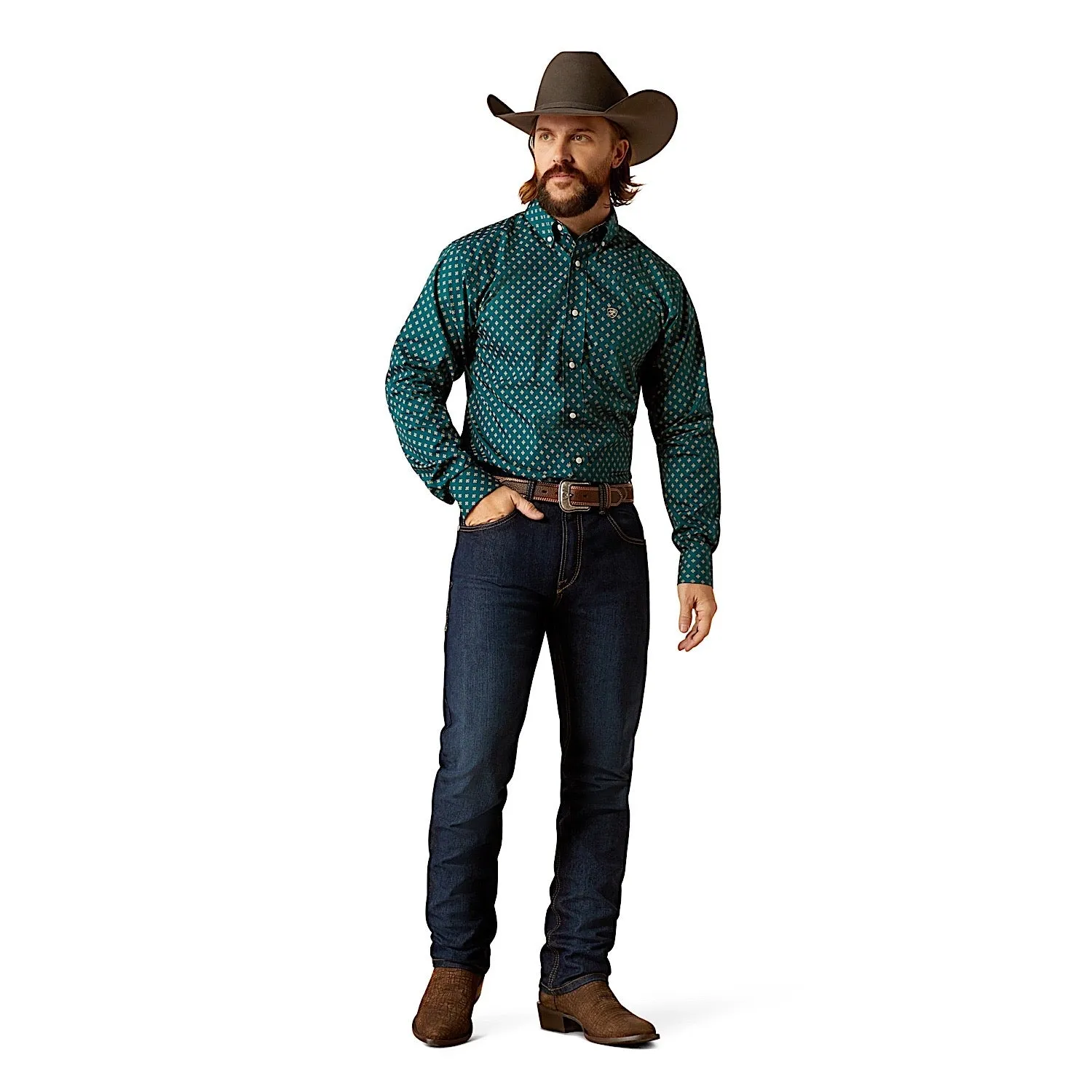 Ariat Men's Wrinkle Free Grover Fitted Shirt - Deep Teal