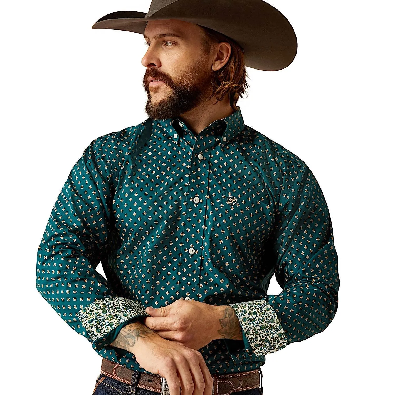 Ariat Men's Wrinkle Free Grover Fitted Shirt - Deep Teal