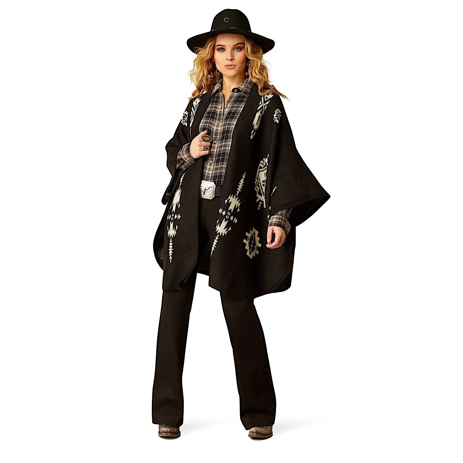 Ariat Women's Delta Poncho - Black/Summer Sand