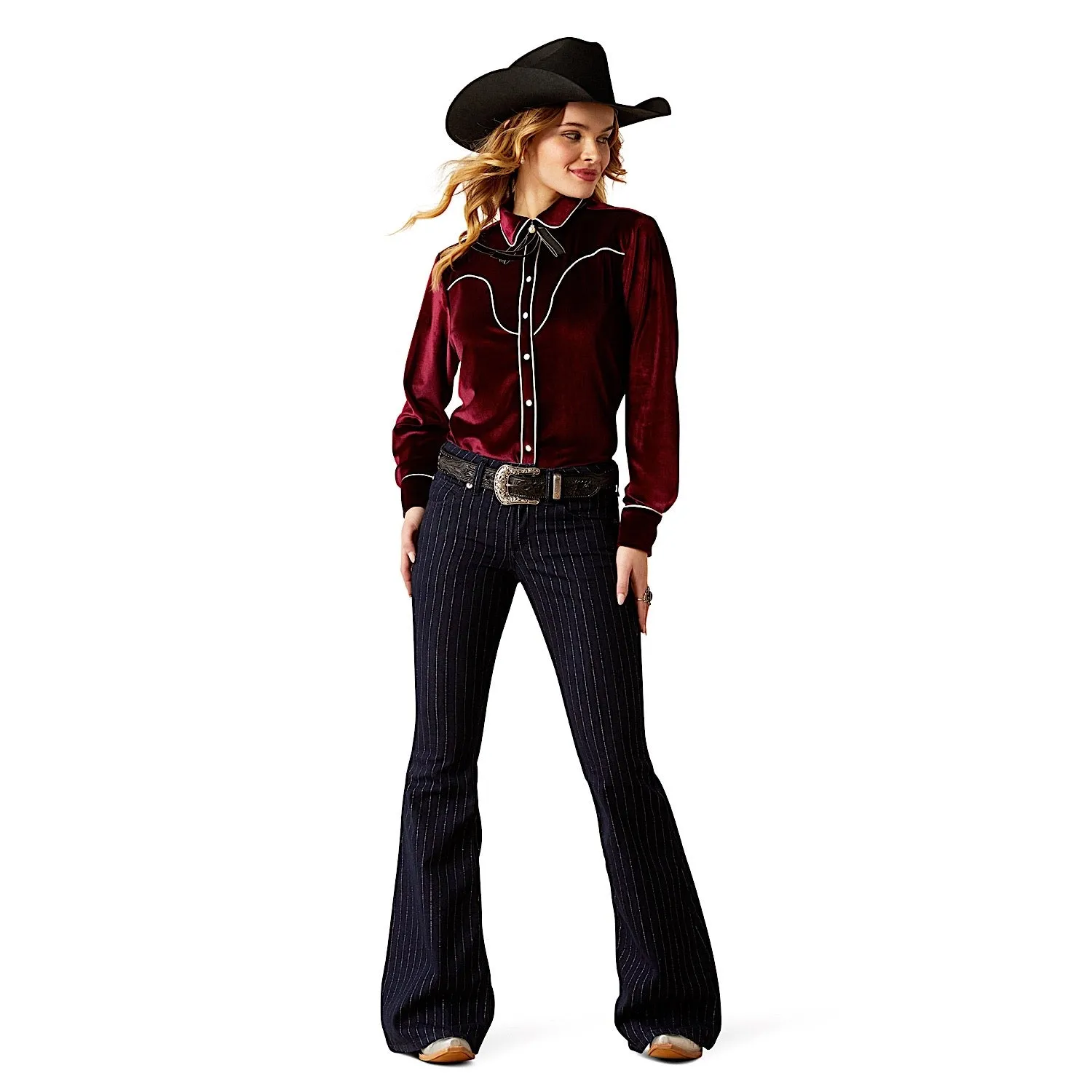 Ariat Women's Perfect Rise Jasmine Flare Jean - Silver Stripe Rinse