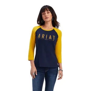Ariat Womens REAL Arrow Classic Fit 3/4 Sleeve Top Navy Eclipse