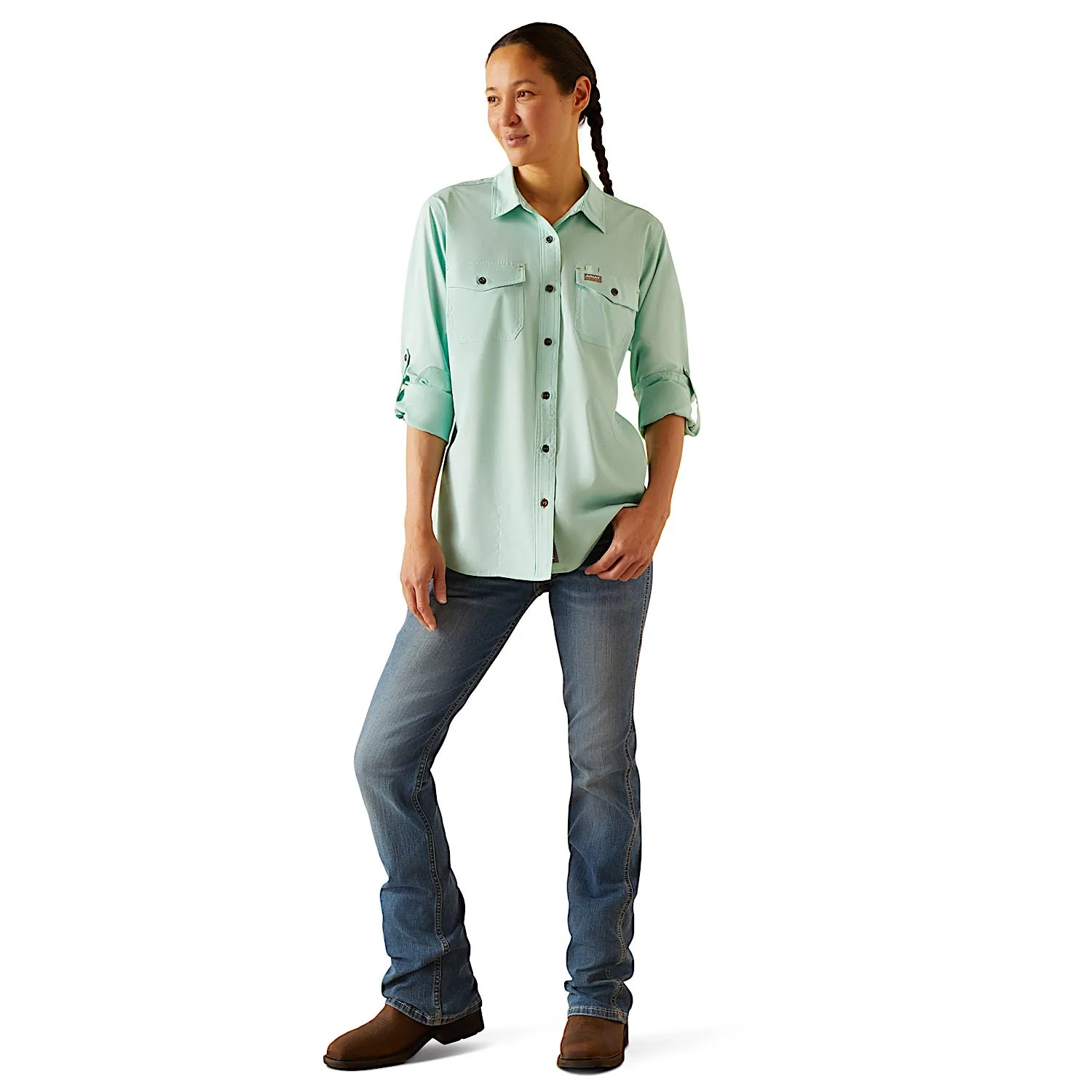 Ariat Women's Rebar Made Tough Venttek Durastretch Work Shirt - Pool Blue Heather