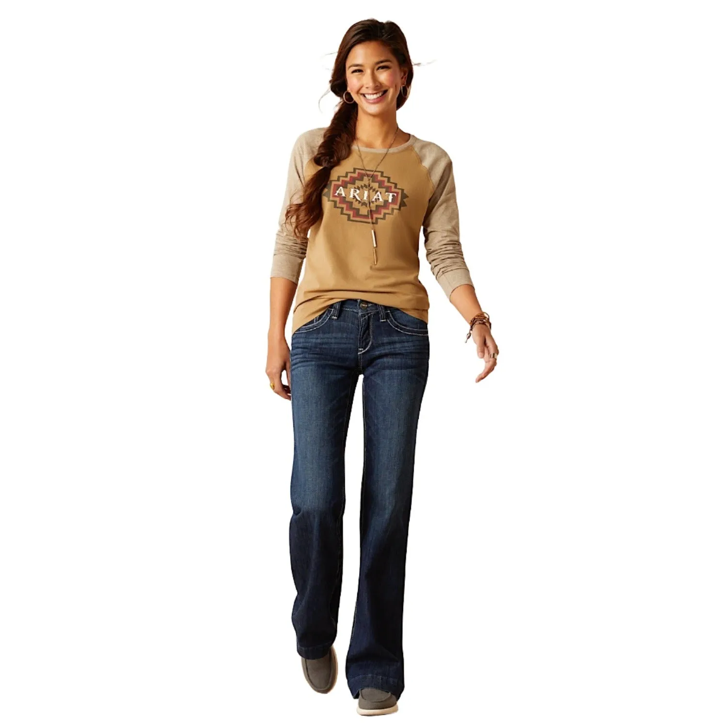 Ariat Womens Tucson Baseball L/S Tee Petrified Oak