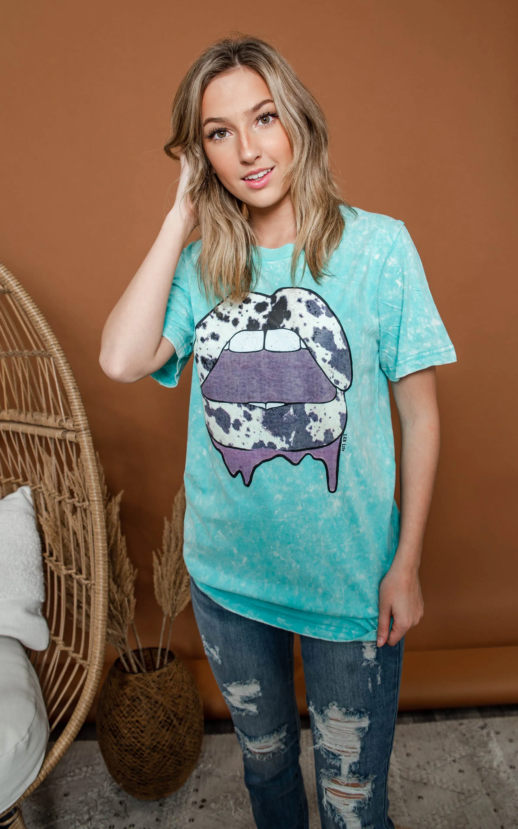 Cow Print Lips T- Shirt - Turquoise | FINAL SALE *