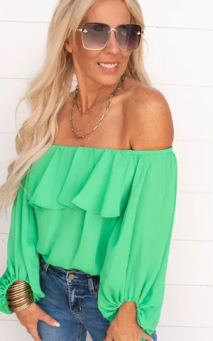 Crinkle Solid Off Shoulder Balloon Top - Final Sale